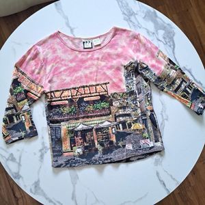 Take-Two Women's Italian French Cafe Graphic Tee 3/4 Sleeve Size L Cotton Top